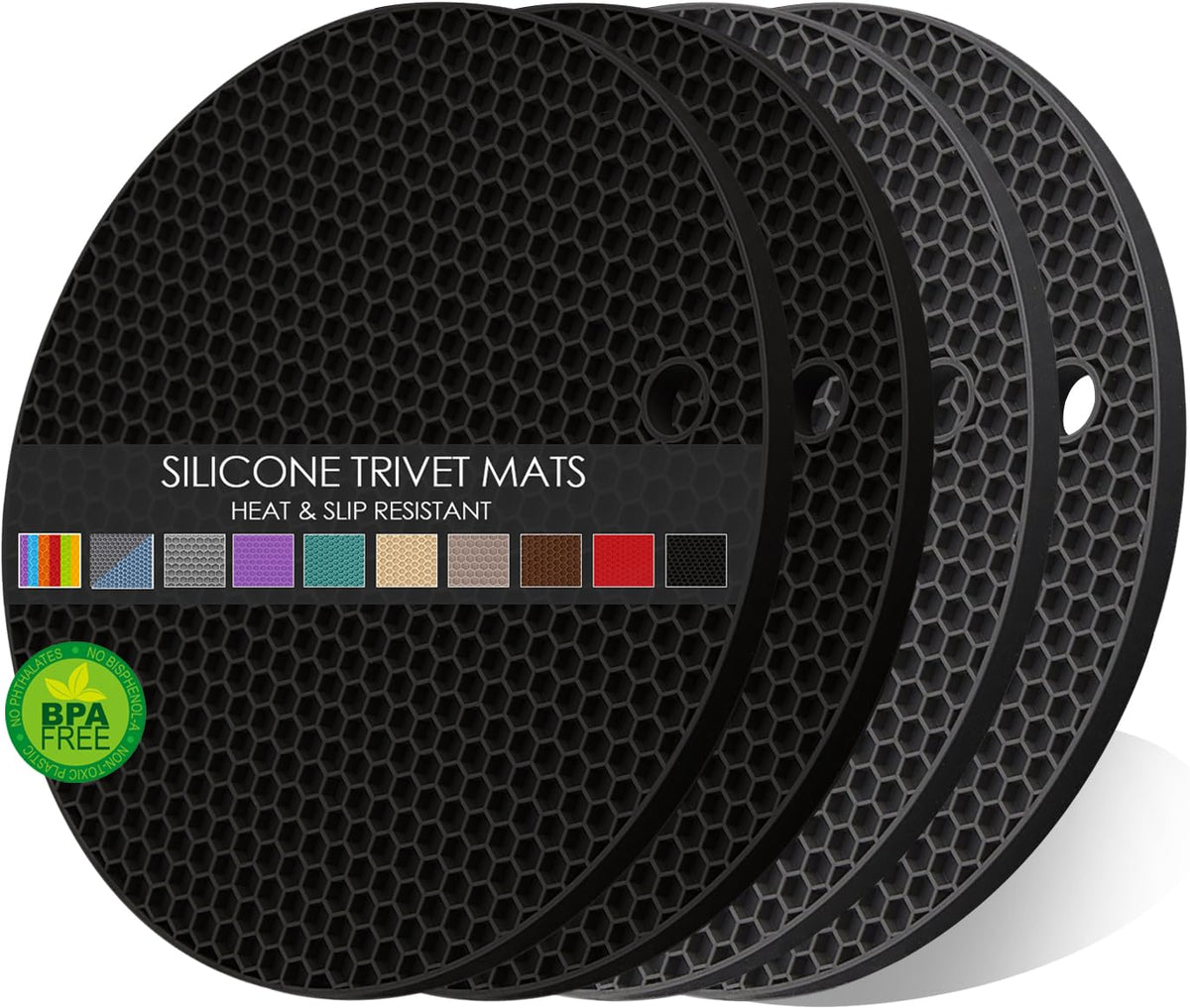 Silicone Trivets for Hot Dishes, 4 PCS Multipurpose Heat Resistant Mat Thick Silicone Hot Pads Pot Holders for Kitchen Counter, Flexible Jar Opener Food Grade Spoon Holder, Silicone Coasters (Almond)