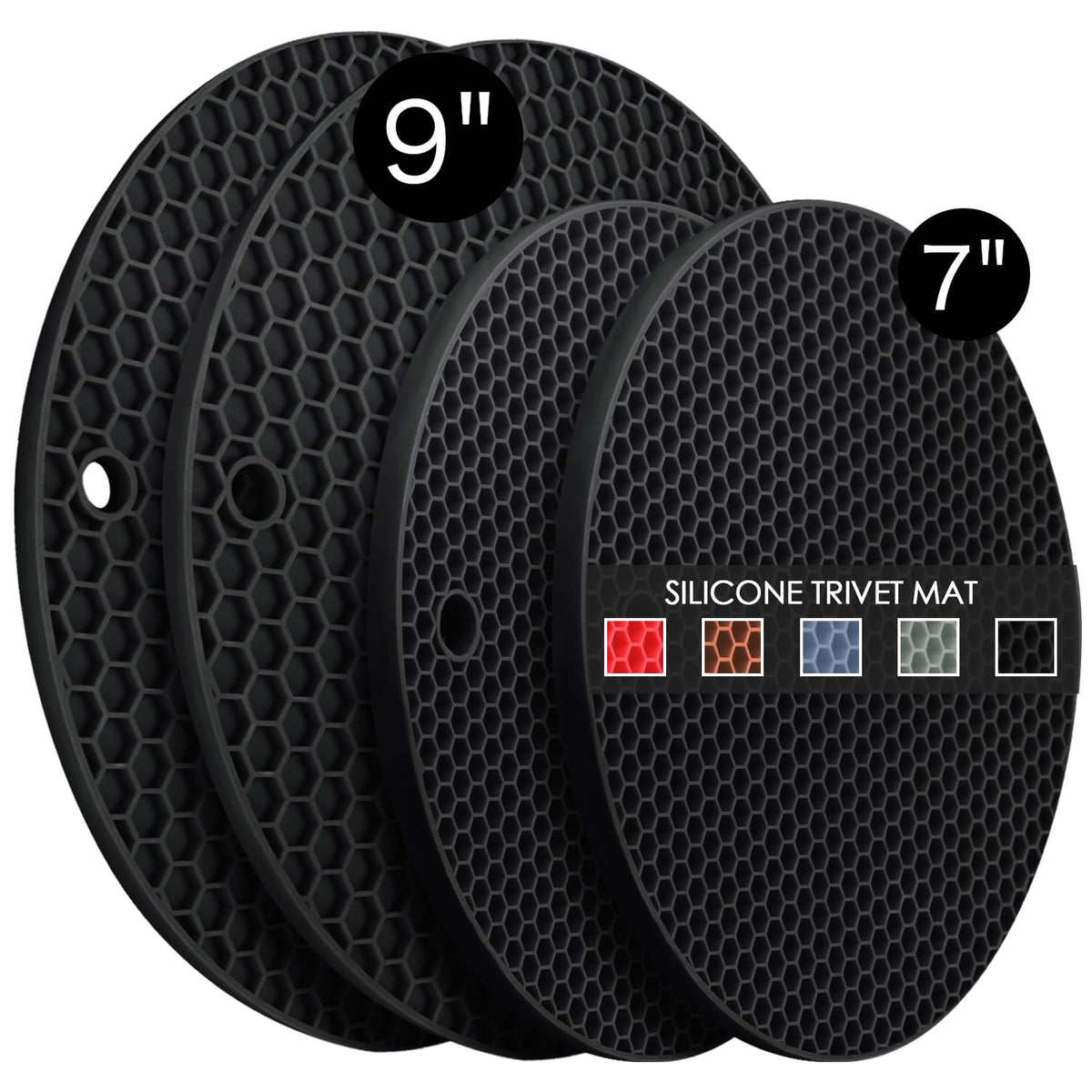 Silicone Trivet Mats, Silicone Pot Holders for Hot Pots and Pans, Heat Resistant Counter Mats for Tables, Countertops, Spoon Rest and Large Coasters, 4 Pack Gray Trivets for Hot Dishes