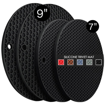 Silicone Trivet Mats, Silicone Pot Holders for Hot Pots and Pans, Heat Resistant Counter Mats for Tables, Countertops, Spoon Rest and Large Coasters, 4 Pack Gray Trivets for Hot Dishes