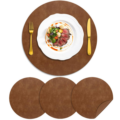 ADRIMER Faux Leather Placemats Set of 6, Heat Resistant 13"x13", Walnut