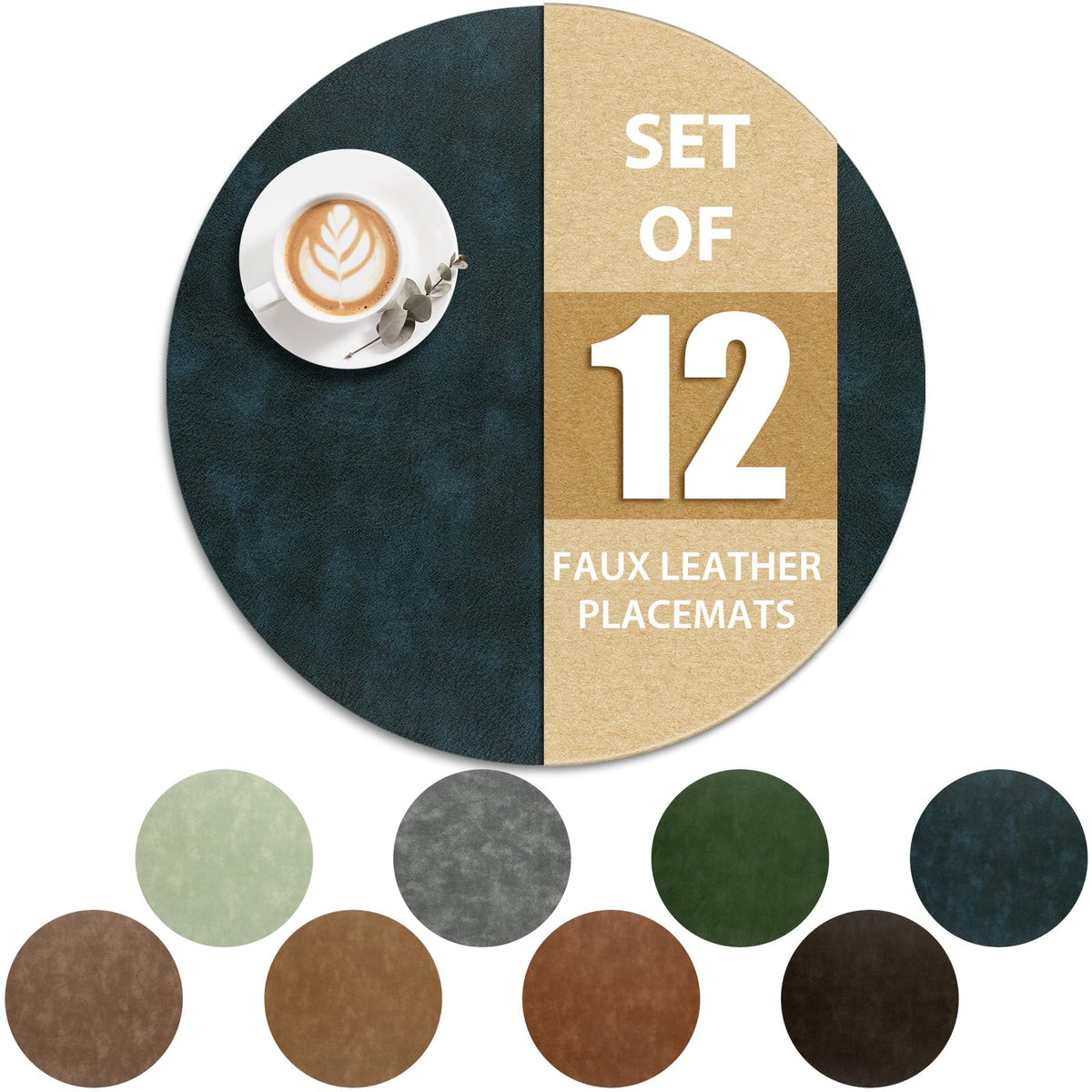 ADRIMER Faux Leather Placemats Set of 6, Heat Resistant 13"x13", Walnut