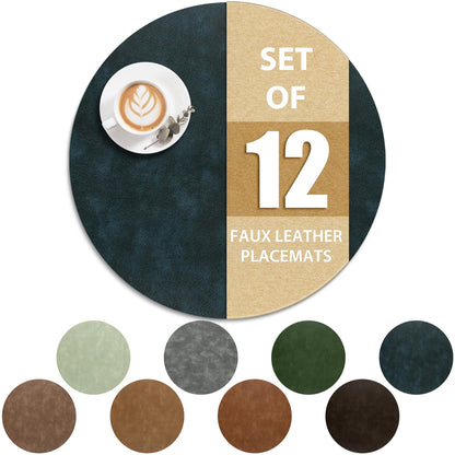 ADRIMER Faux Leather Placemats Set of 6, Heat Resistant 13"x13", Walnut