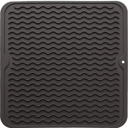 MicoYang Silicone Dish Drying Mat — Quick-Dry Ridges Counter & Sink Pad, Heat-Resistant Trivet to 450°F, Non-Slip & Dishwasher Safe, Roll-Up Storage, 18 Colors & 9 Sizes (Black, 16"×12")