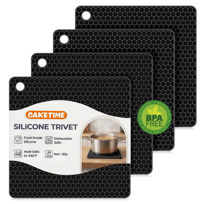 Silicone Trivets for Hot Dishes, 4-Pack Hot Pads for Kitchen Countertop Protector, Non-Slip Heat Resistant Mat for Hot Pots and Pans Food Grade Silicone Grey & Navy Blue