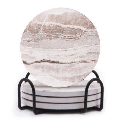 LlFVER Coasters Set of 8, Absorbent Drink Coaster with Holder, Marble Style Ceramic Stone Coasters for Drinks Coffee Tabletop Protection, Modern Furniture Coaster for Home Decor House Warming Gifts