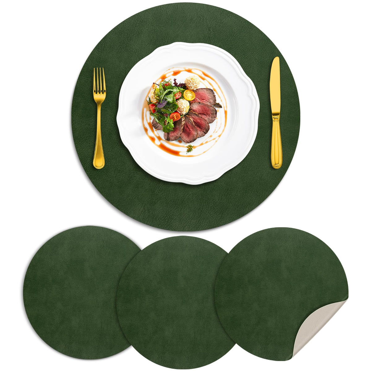ADRIMER Faux Leather Placemats Set of 6, Heat Resistant 13"x13", Walnut