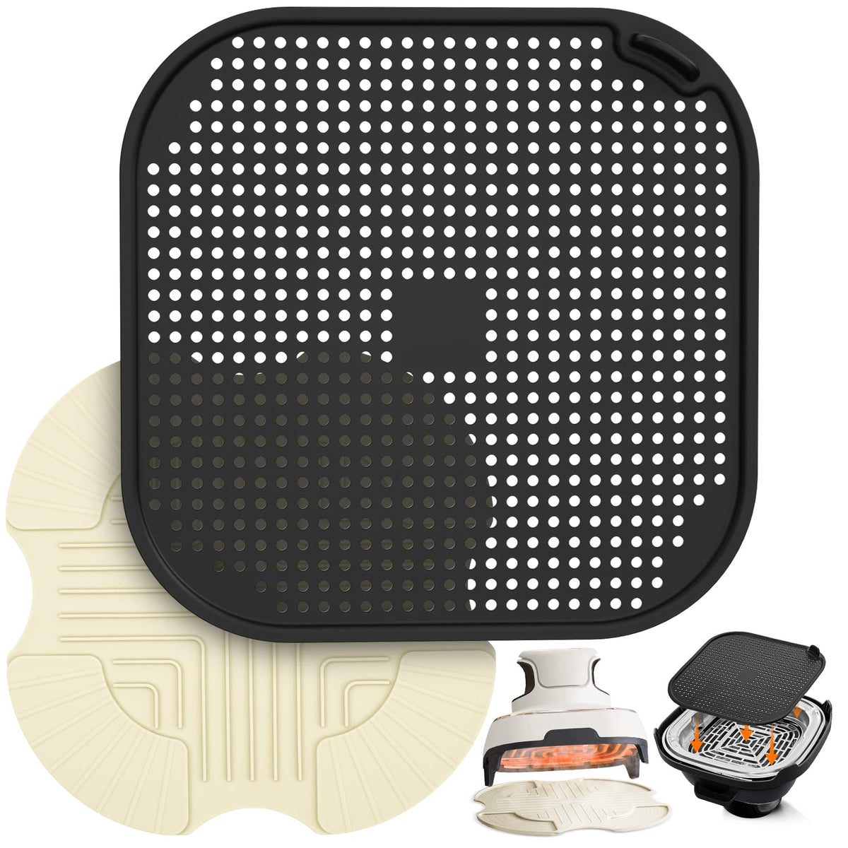 2 PCS Silicone Trivet & Splatter Shield for Ninja Crispi,Dark Blue&Black