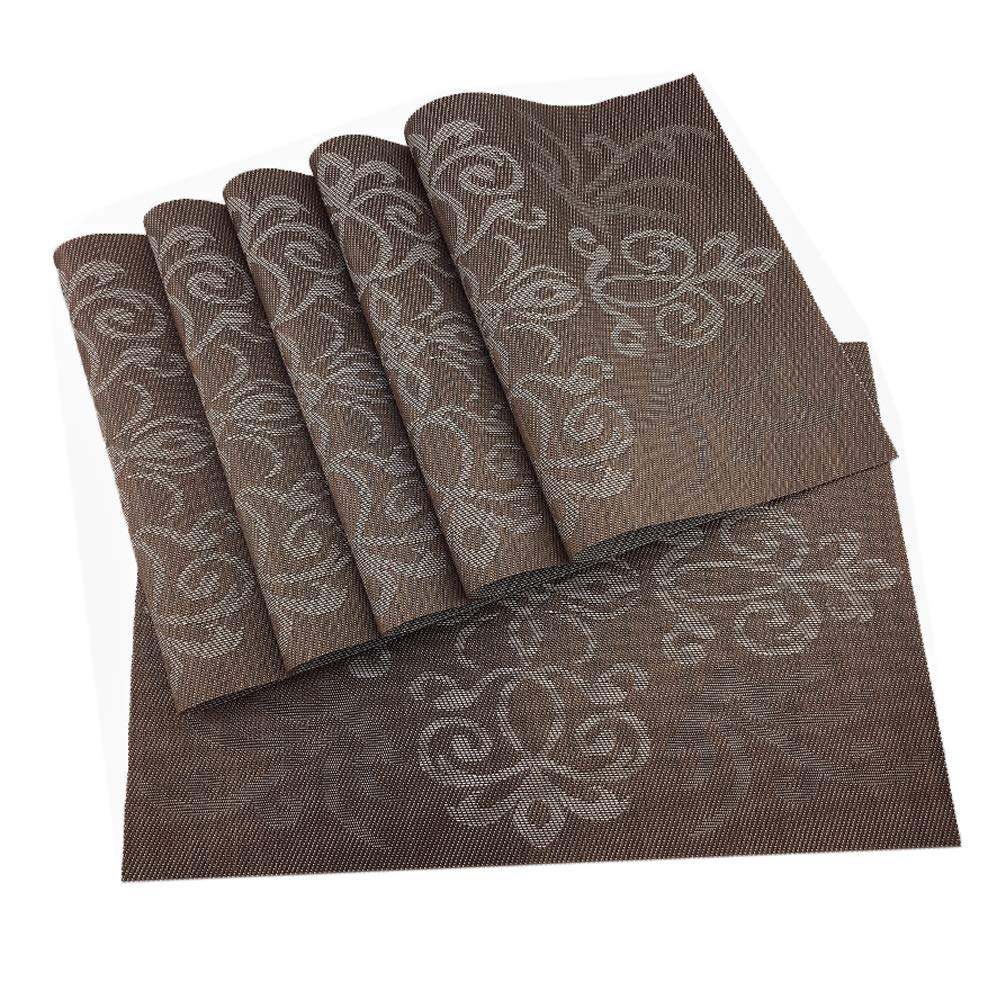 Luxury Gold Placemats Set of 6 Crossweave Woven Vinyl Placemat for Dining Table Heat Resistant Non-Slip Kitchen Table Mats Easy to Clean