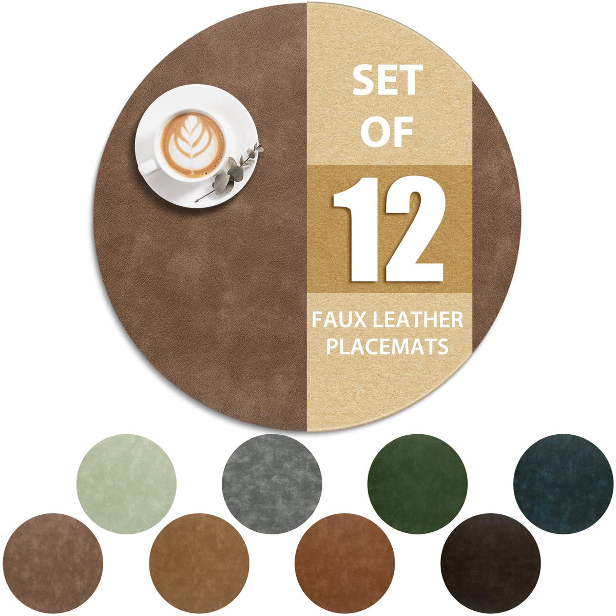 ADRIMER Faux Leather Placemats Set of 6, Heat Resistant 13"x13", Walnut