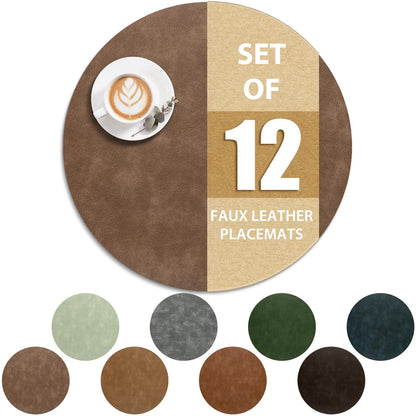 ADRIMER Faux Leather Placemats Set of 6, Heat Resistant 13"x13", Walnut