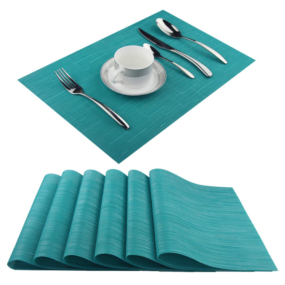 Vinyl Placemats Heat-Resistant Table Mats Washable Easy Clean Plastic Placemats for Dining Table Set of 4 (Red)