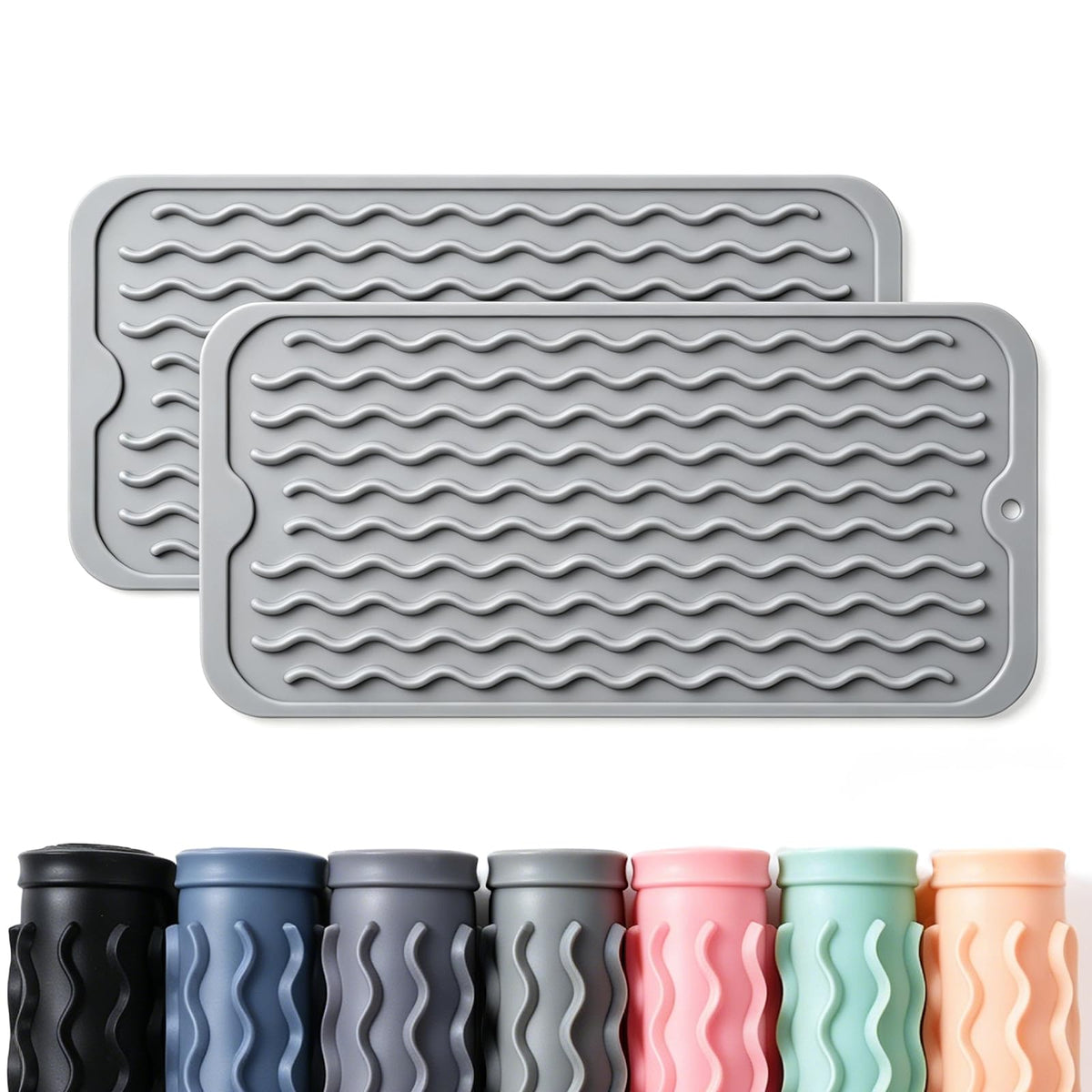 2 Pack Caketime Silicone Dish Drying Mat for Kitchen Counter Dining Placemats Shower Caddy Refrigerator Liners Essentials Heat Resistant Waterproof Trivets Pad Coffee Bar Items 15"x11.5" Milk