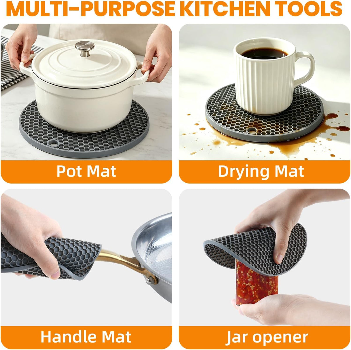 Silicone Trivet for Hot Dishes, Silicone Pot Mat 4 Pack