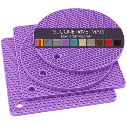 Silicone Trivets for Hot Dishes, 4 PCS Multipurpose Heat Resistant Mat Thick Silicone Hot Pads Pot Holders for Kitchen Counter, Flexible Jar Opener Food Grade Spoon Holder, Silicone Coasters (Almond)