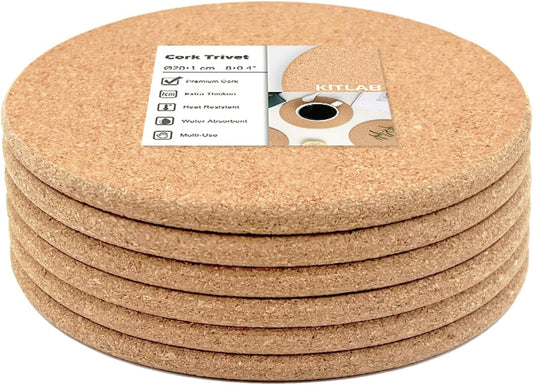 Cork Trivets for Hot Dishes, Hot Pots and Pans, 8 Inch 6 Pcs