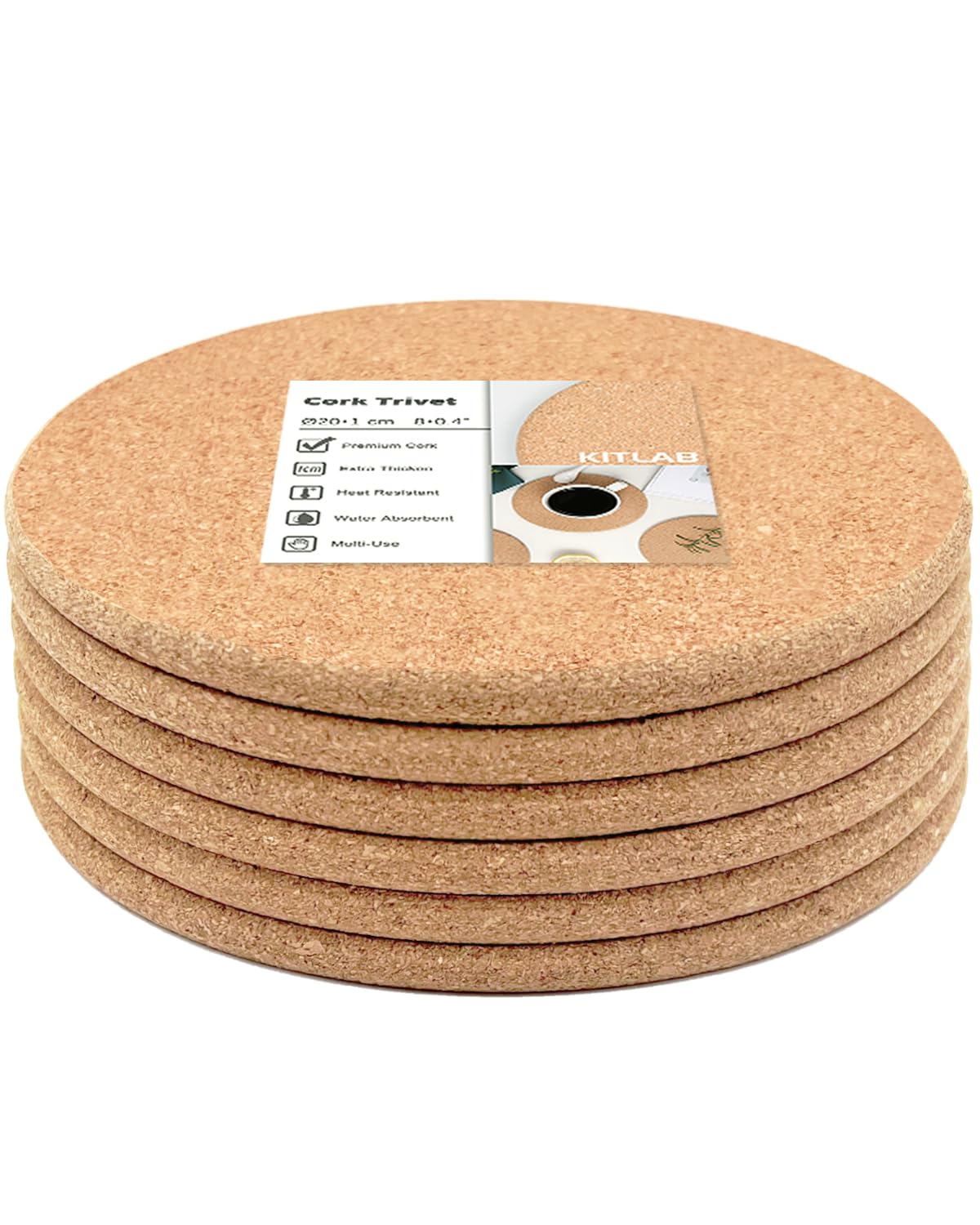 Cork Trivets for Hot Dishes, Hot Pots and Pans, 8 Inch 6 Pcs