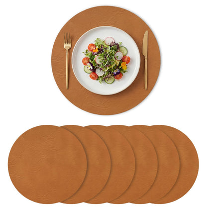 Artoid Mode Olive Green Faux Leather Placemats Set of 6, 15 Inch Waterproof Wipeable Heat Resistant Vinyl Place Mats, Reversible Table Mats for Kitchen Dining Decor