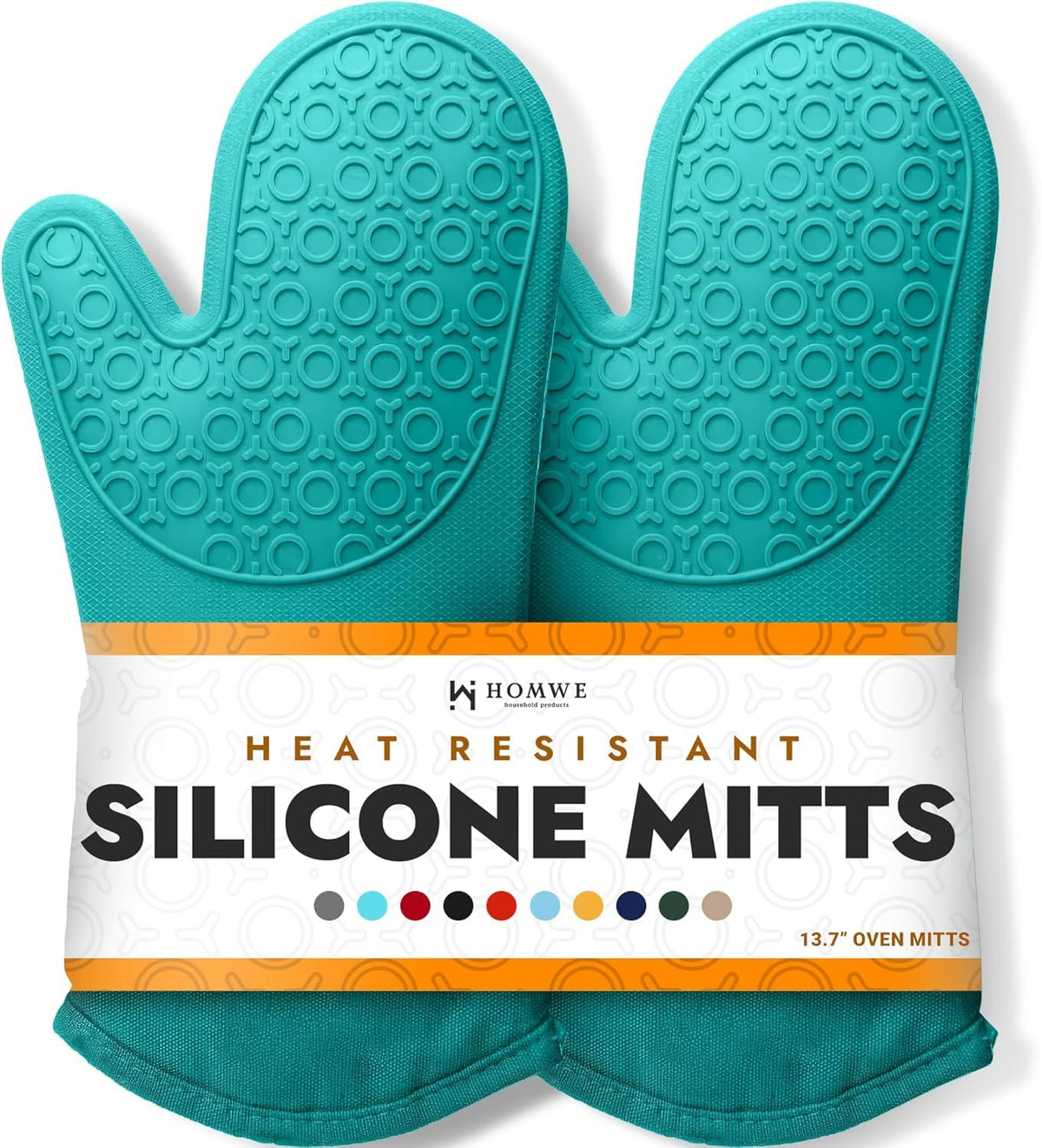 BPA-Free Soft Silicone 4 Piece Oven Mitts & Trivets Set - Ultra Heat Resistant Oven Mitts with Thick Cotton Liner - Long Slip Resistant Pot Holders, Flexible Oven Gloves - Black
