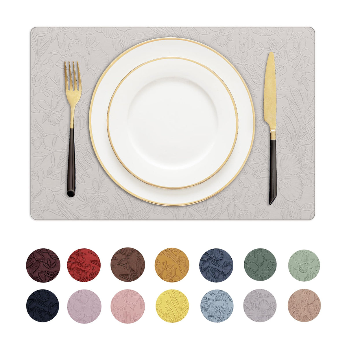 Romanstile Faux Leather Vinyl Placemats Set of 6, Beige