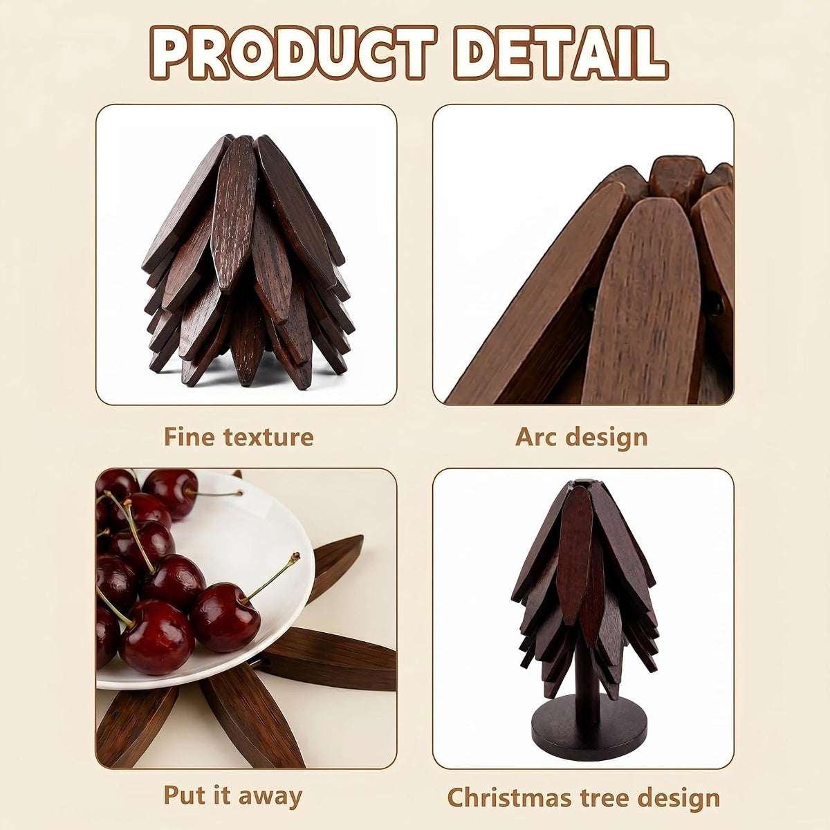 Black Walnut Wooden Trivet Set with Storage Stand