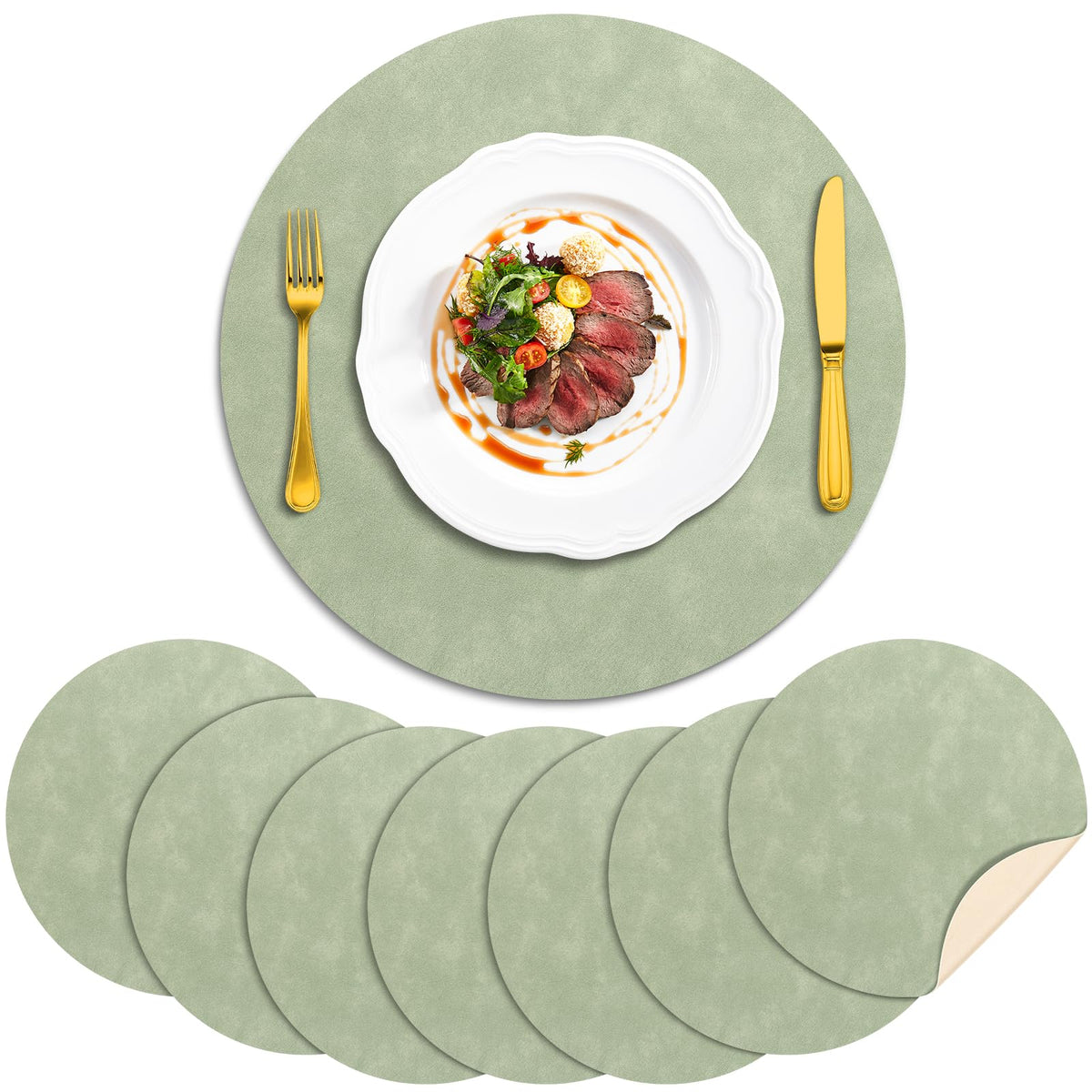 ADRIMER Faux Leather Placemats Set of 6, Heat Resistant 13"x13", Walnut