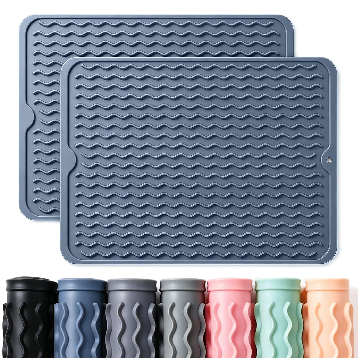2 Pack Caketime Silicone Dish Drying Mat for Kitchen Counter Dining Placemats Shower Caddy Refrigerator Liners Essentials Heat Resistant Waterproof Trivets Pad Coffee Bar Items 15"x11.5" Milk