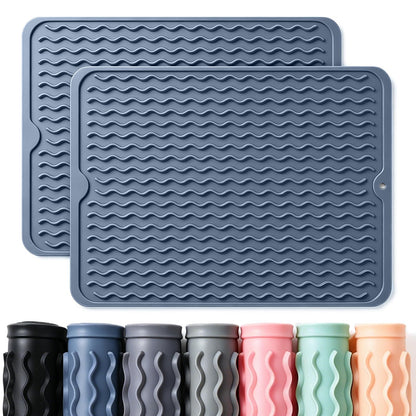 2 Pack Caketime Silicone Dish Drying Mat for Kitchen Counter Dining Placemats Shower Caddy Refrigerator Liners Essentials Heat Resistant Waterproof Trivets Pad Coffee Bar Items 15"x11.5" Milk