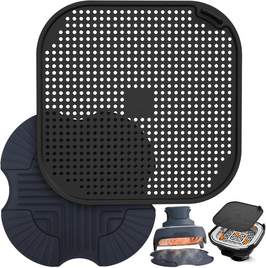 2 PCS Silicone Trivet & Splatter Shield for Ninja Crispi,Dark Blue&Black
