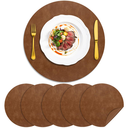 ADRIMER Faux Leather Placemats Set of 6, Heat Resistant 13"x13", Walnut