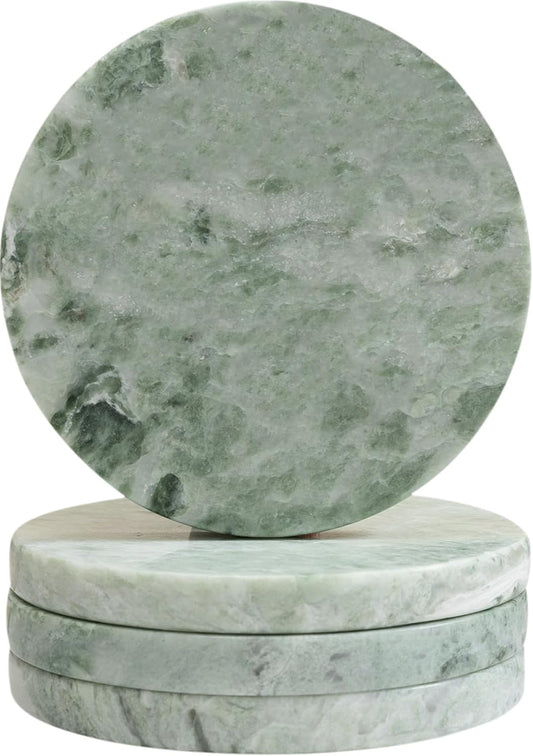 Green Marble Drink Coasters, Natural Stone Coasters - Set of 4, Elegant Home Decor