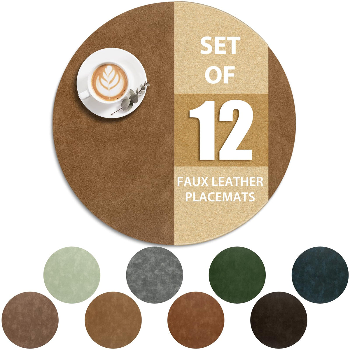 ADRIMER Faux Leather Placemats Set of 6, Heat Resistant 13"x13", Walnut