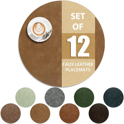 ADRIMER Faux Leather Placemats Set of 6, Heat Resistant 13"x13", Walnut
