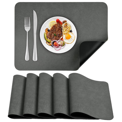 PU Placemats for Dining Table Set of 6, Heat Resistant Leather Placemat, Waterproof Table Mats Easy to Clean for Kitchen Dining Room Coffee Office Table,43 * 30cm,Black/Brown