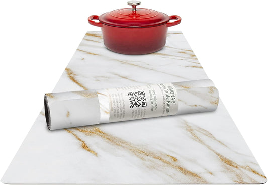 RIMONA'S Heat Resistant Table Runner Trivet Mat - Ivory Golden Marble, 40"