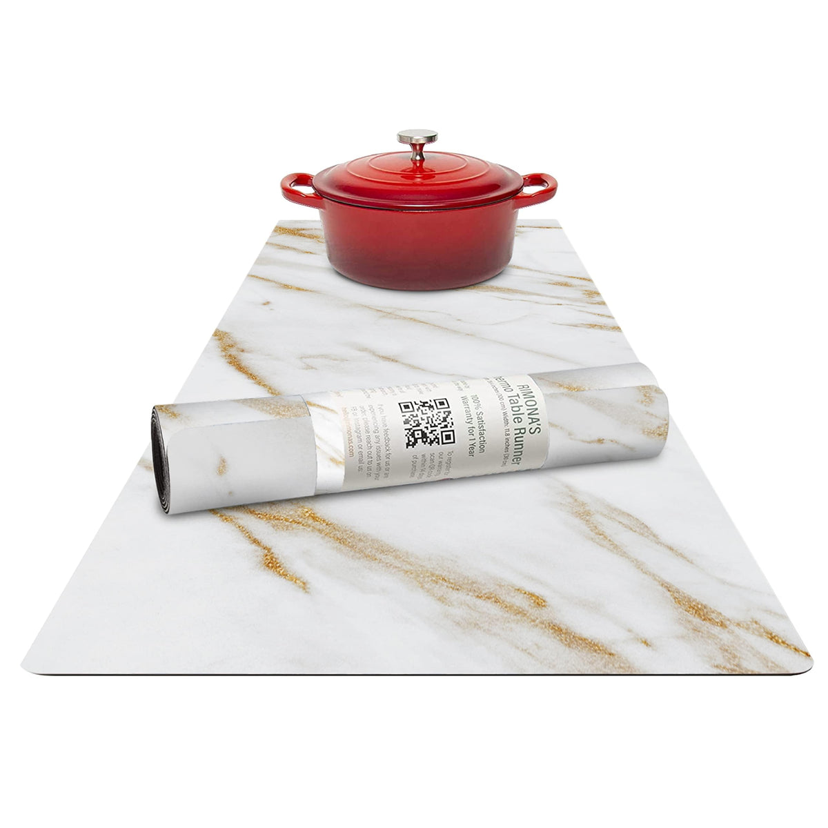 RIMONA'S Heat Resistant Table Runner Trivet Mat - Ivory Golden Marble, 40"
