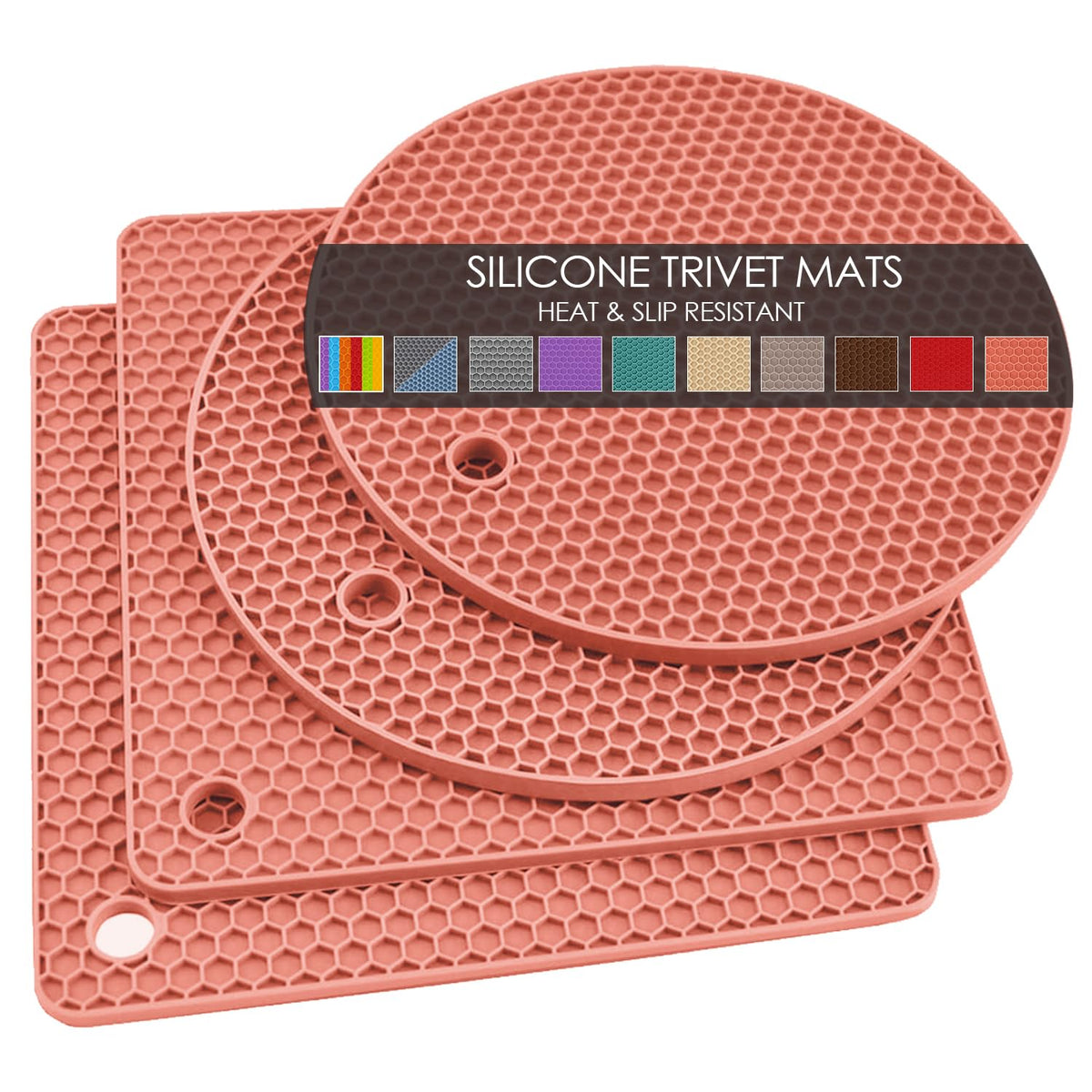 Silicone Trivets for Hot Dishes, 4 PCS Multipurpose Heat Resistant Mat Thick Silicone Hot Pads Pot Holders for Kitchen Counter, Flexible Jar Opener Food Grade Spoon Holder, Silicone Coasters (Almond)