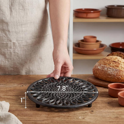 2 Pack Cast Iron Trivet, 8 Inch Metal Trivets with Rubber Feet Caps