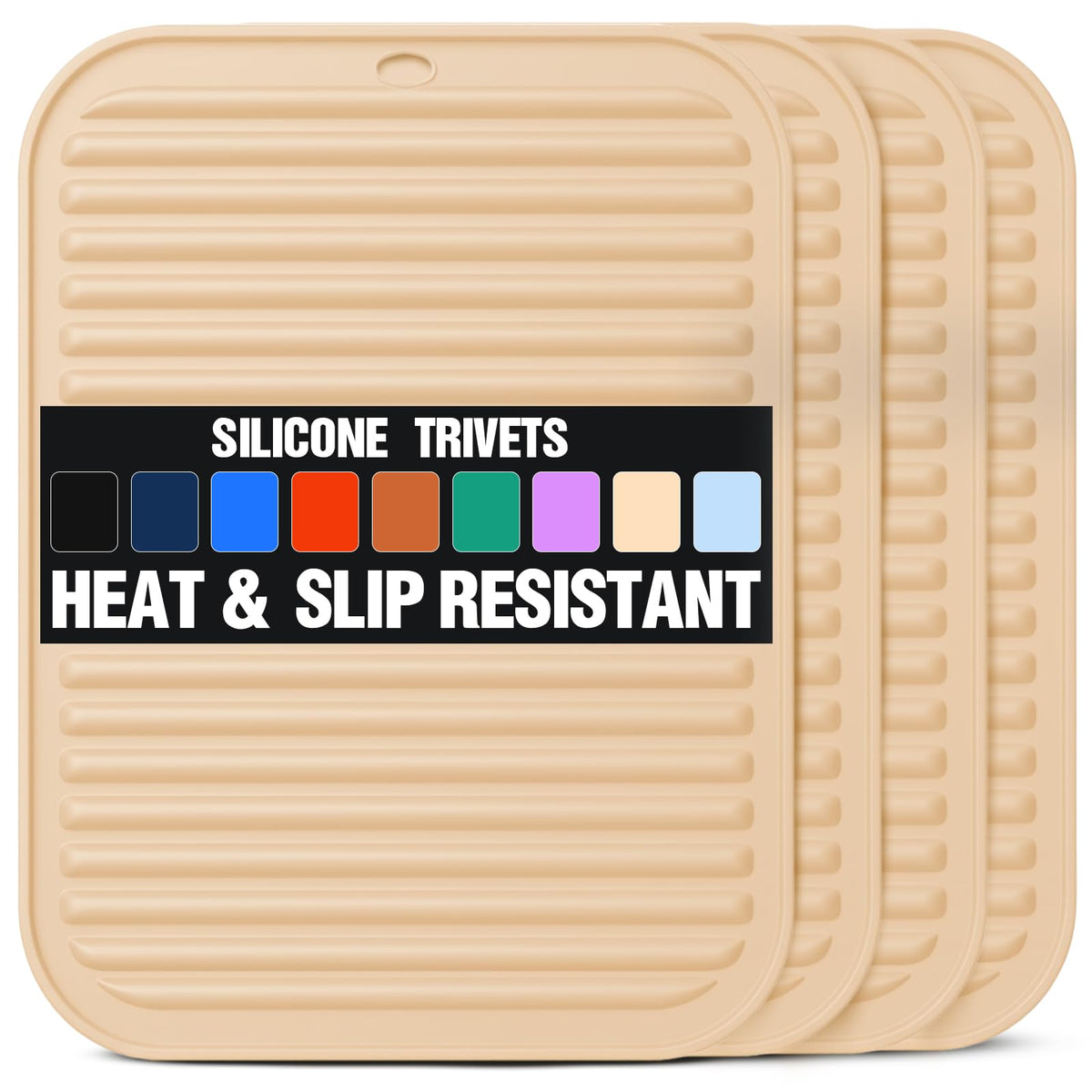 Silicone Trivets for Hot Pots and Pans - 2 Heat Resistant Pot Holders Silicone Trivet Mat Multipurpose Counter Pads (Black)