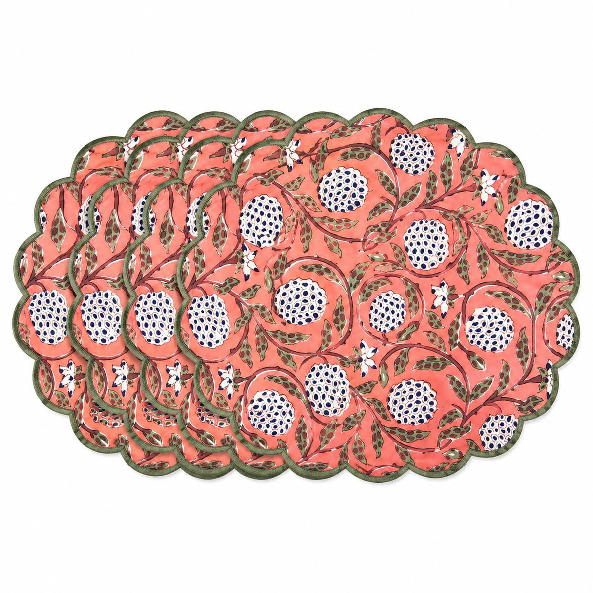 Ridhi Floral Block Print Round Placemats 15 Inch, Set of 4, Assorted Design