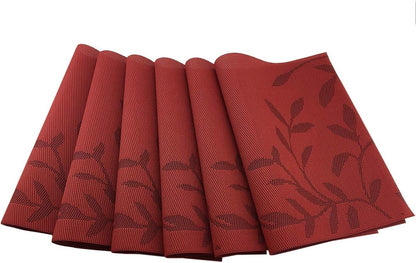 Place Mats PVC Set of 6, Table Placemats Set of 6 PVC Table Mats Natural Color (6 pcs, Red Leaves)