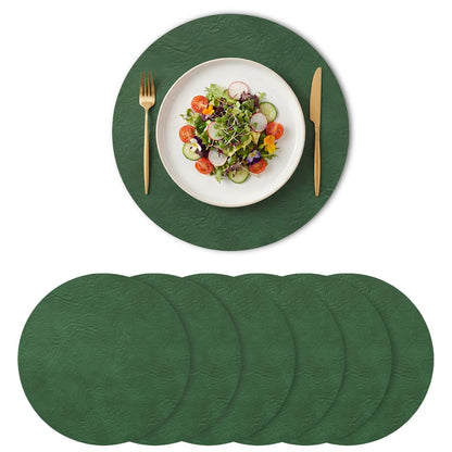 Artoid Mode Olive Green Faux Leather Placemats Set of 6, 15 Inch Waterproof Wipeable Heat Resistant Vinyl Place Mats, Reversible Table Mats for Kitchen Dining Decor