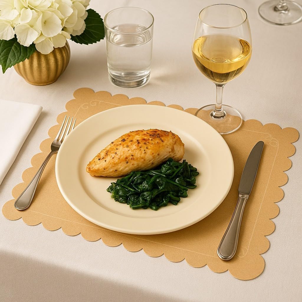 Ur- Way Kraft Paper Placemats 100 Pack: 10 x 14 inch Light Brown Scalloped Edged Disposable Kraft Paper Place Mats for Dining - Perfect for Rustic Farmhouse, Wedding, or Holiday Table Decor