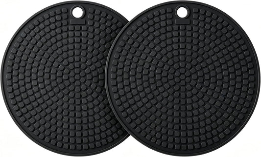 2‑Pack Round Silicone Trivets, 7.1 Inch, Heat‑Resistant (Black)