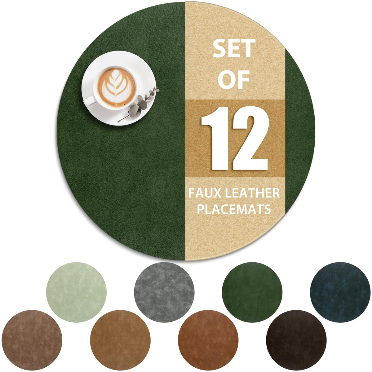 ADRIMER Faux Leather Placemats Set of 6, Heat Resistant 13"x13", Walnut