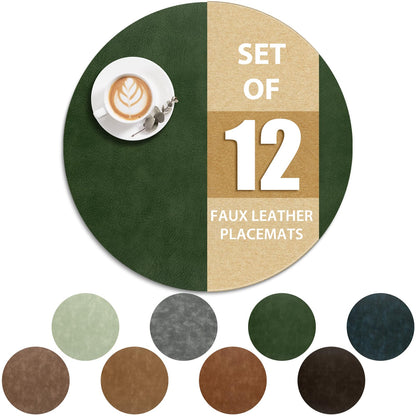 ADRIMER Faux Leather Placemats Set of 6, Heat Resistant 13"x13", Walnut