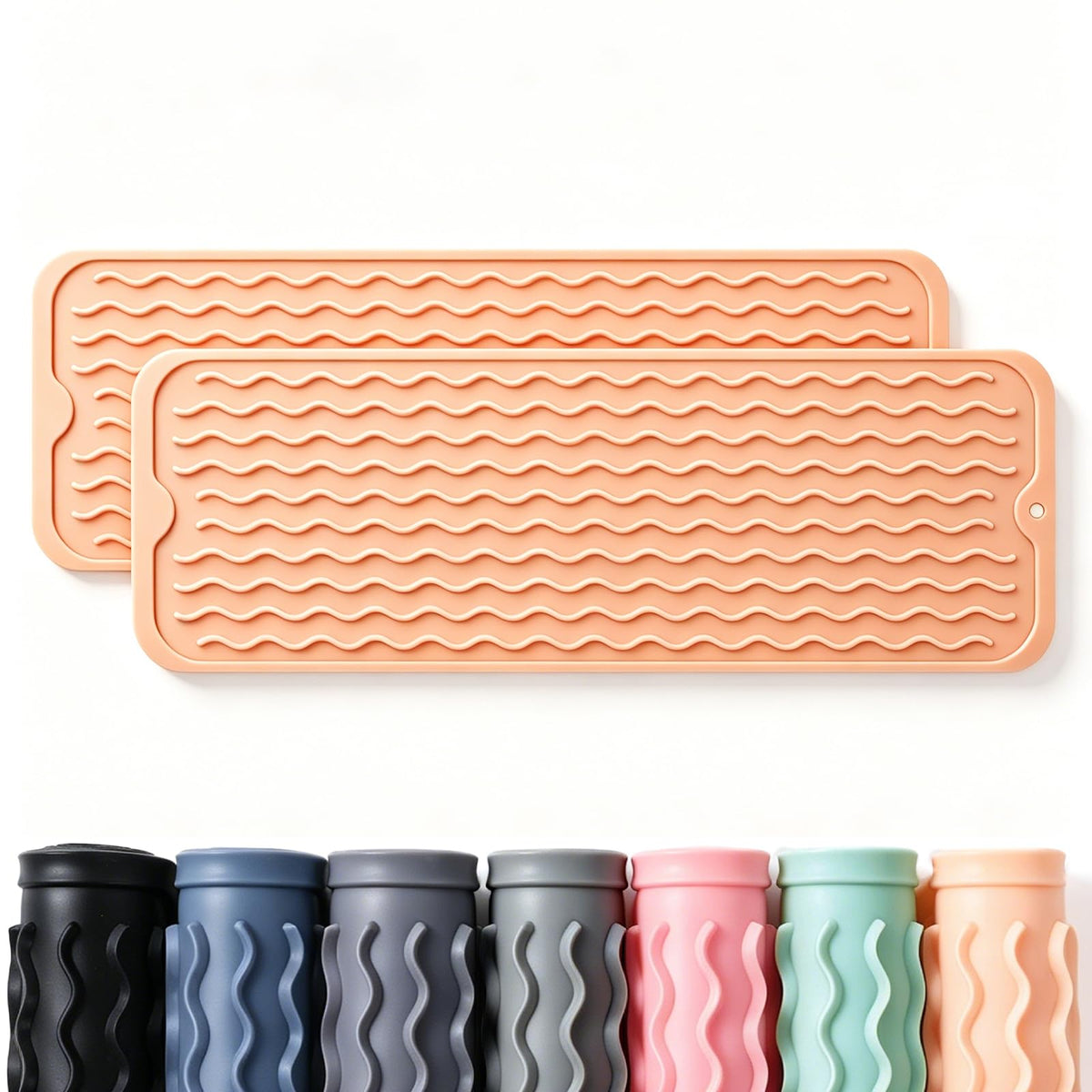 2 Pack Caketime Silicone Dish Drying Mat for Kitchen Counter Dining Placemats Shower Caddy Refrigerator Liners Essentials Heat Resistant Waterproof Trivets Pad Coffee Bar Items 15"x11.5" Milk