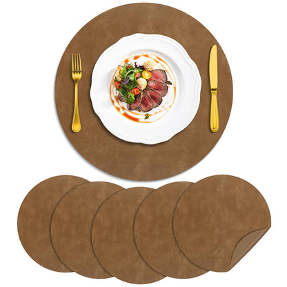 ADRIMER Faux Leather Placemats Set of 6, Heat Resistant 13"x13", Walnut