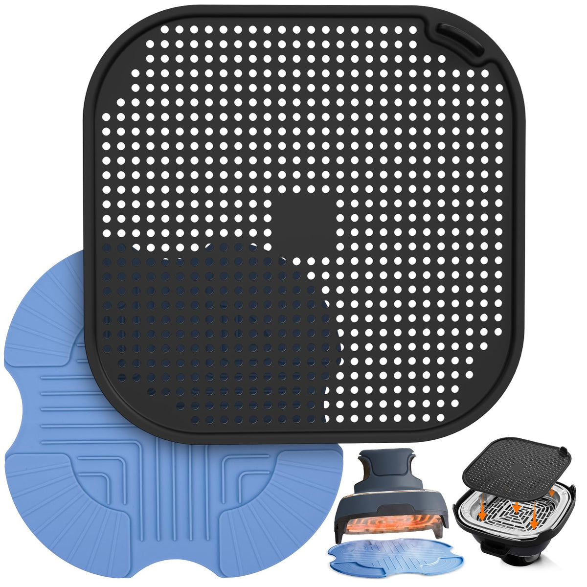 2 PCS Silicone Trivet & Splatter Shield for Ninja Crispi,Dark Blue&Black