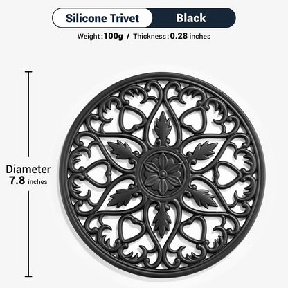 SMARTAKE 6 Set Silicone Trivet Mats for Hot Dishes Pots and Pans (Black)