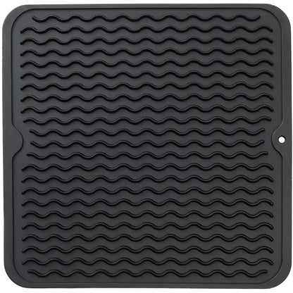 MicoYang Silicone Dish Drying Mat — Quick-Dry Ridges Counter & Sink Pad, Heat-Resistant Trivet to 450°F, Non-Slip & Dishwasher Safe, Roll-Up Storage, 18 Colors & 9 Sizes (Black, 16"×12")